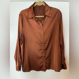 SHEIN Brown Satin Button Down Shirt